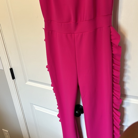 magenta jumpsuit with ruffles on side - Picture 3 of 3